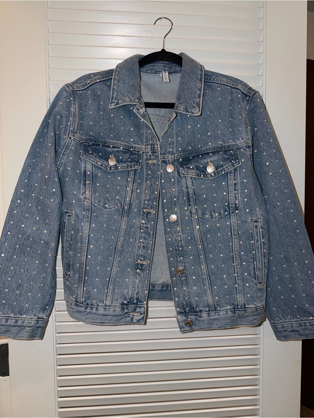 Zara Blue Denim Jacket with Crystal Studs